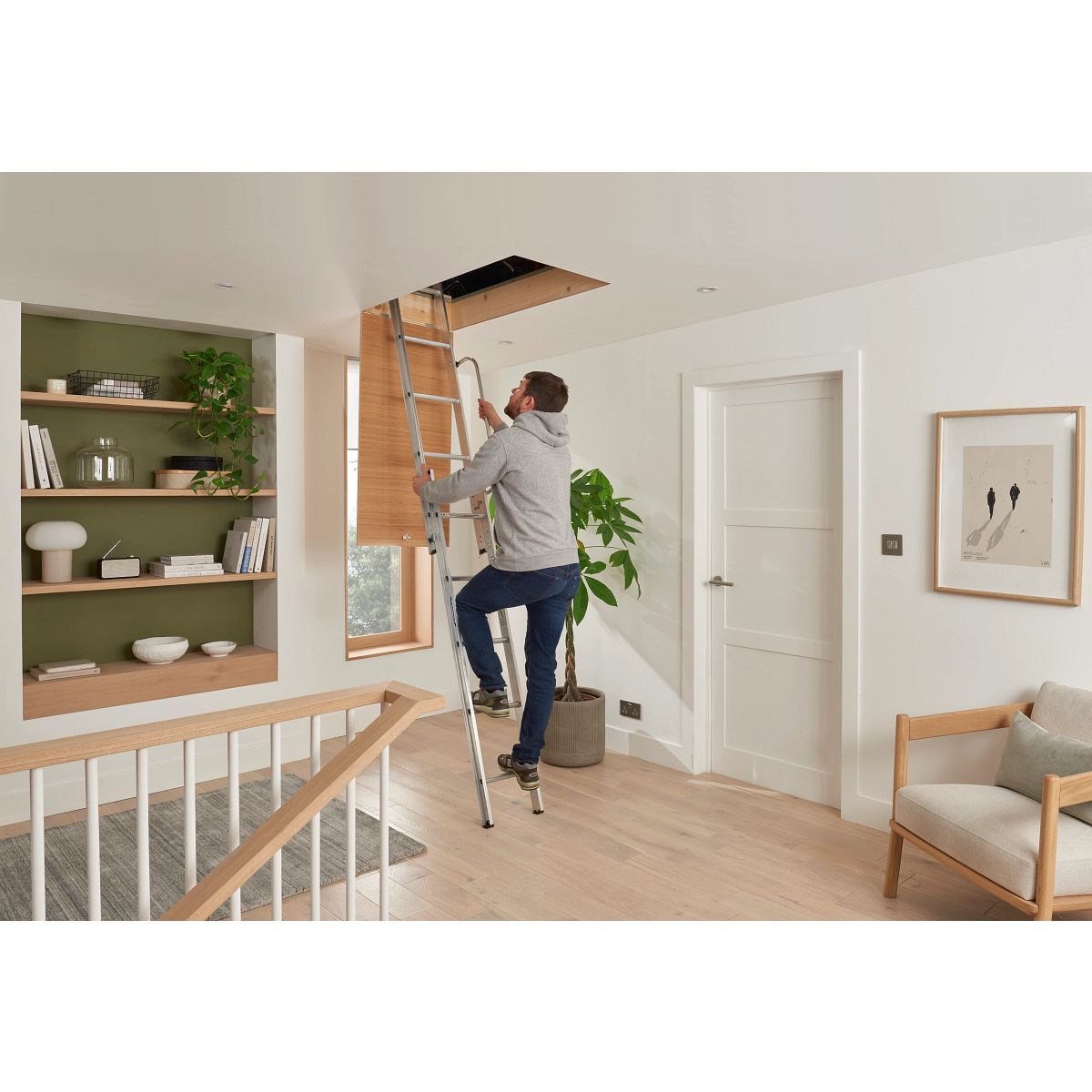 Werner 2-Section Aluminium Loft Ladder & Handrail