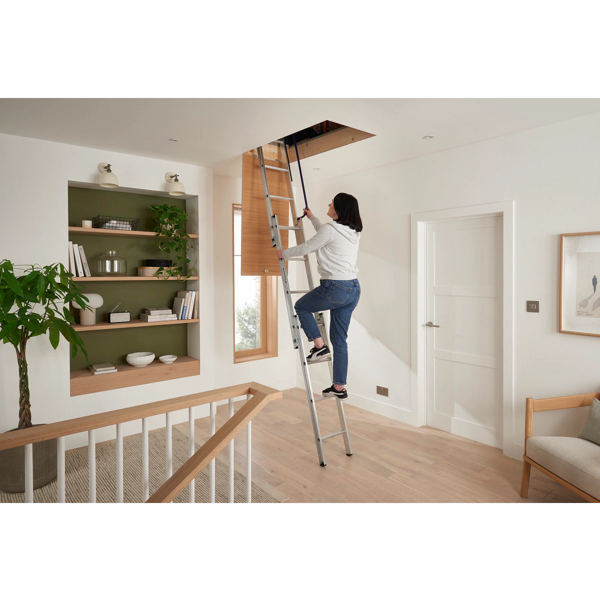 Werner 3-Section Aluminium Loft Ladder & Handrail - Easy Stow