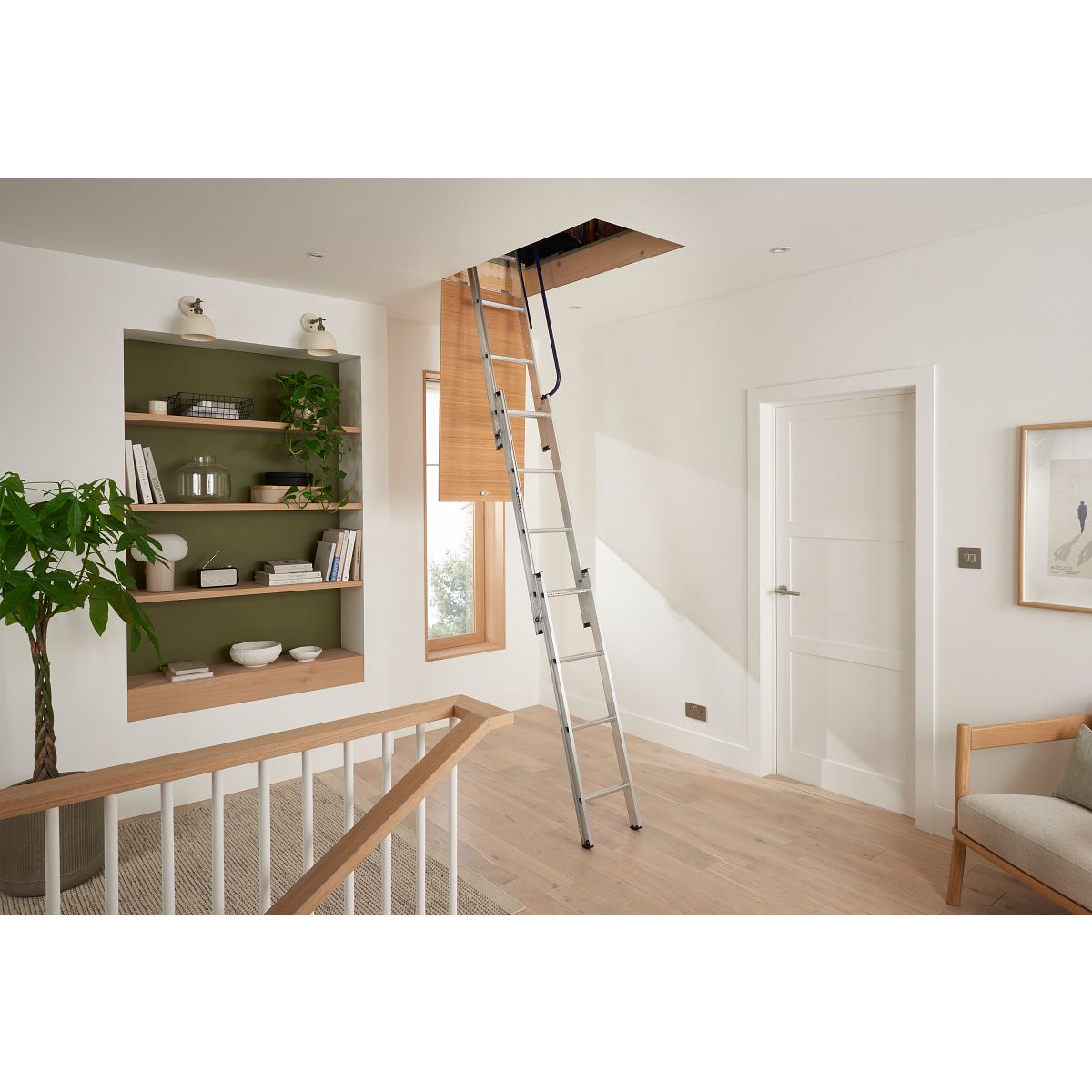 Werner 3-Section Aluminium Loft Ladder & Handrail - Easy Stow